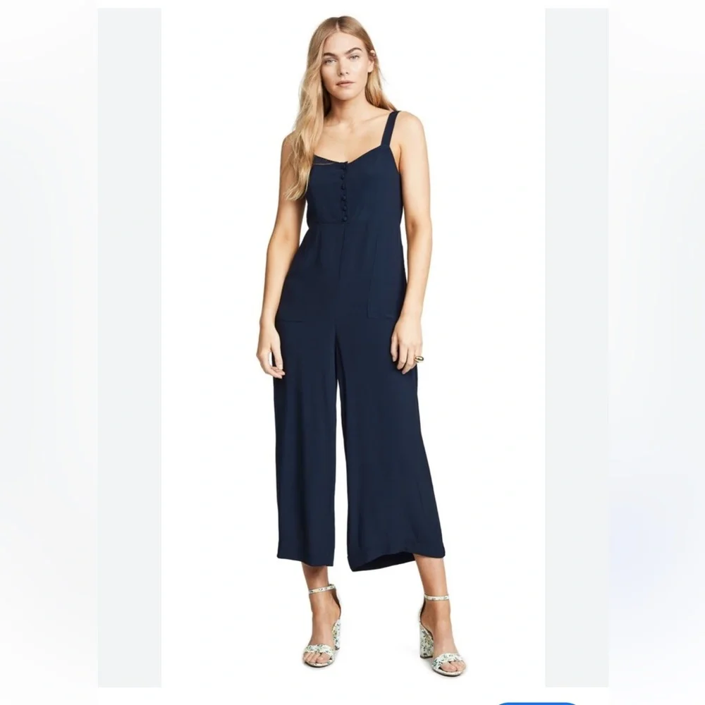 Madewell Navy Cropped Wide Leg Smocked Back Jumpsuit - Picture 1 of 9